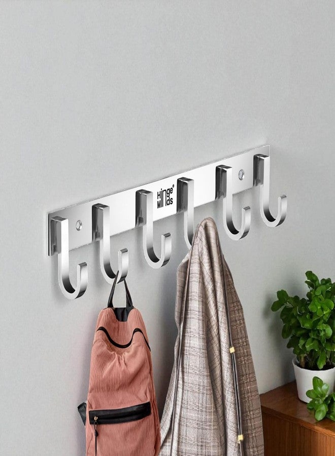 HingeMinds Stainless Steel Cloth Hanger for Wall, Clothes Hook Hangers Door Mounted, Bathroom Hooks for Hanging Towel, Wall Mount Shirt Hangers, Dress Holder Hooks - 6 Pin-XL, Pack of 1, Silver - Image 2